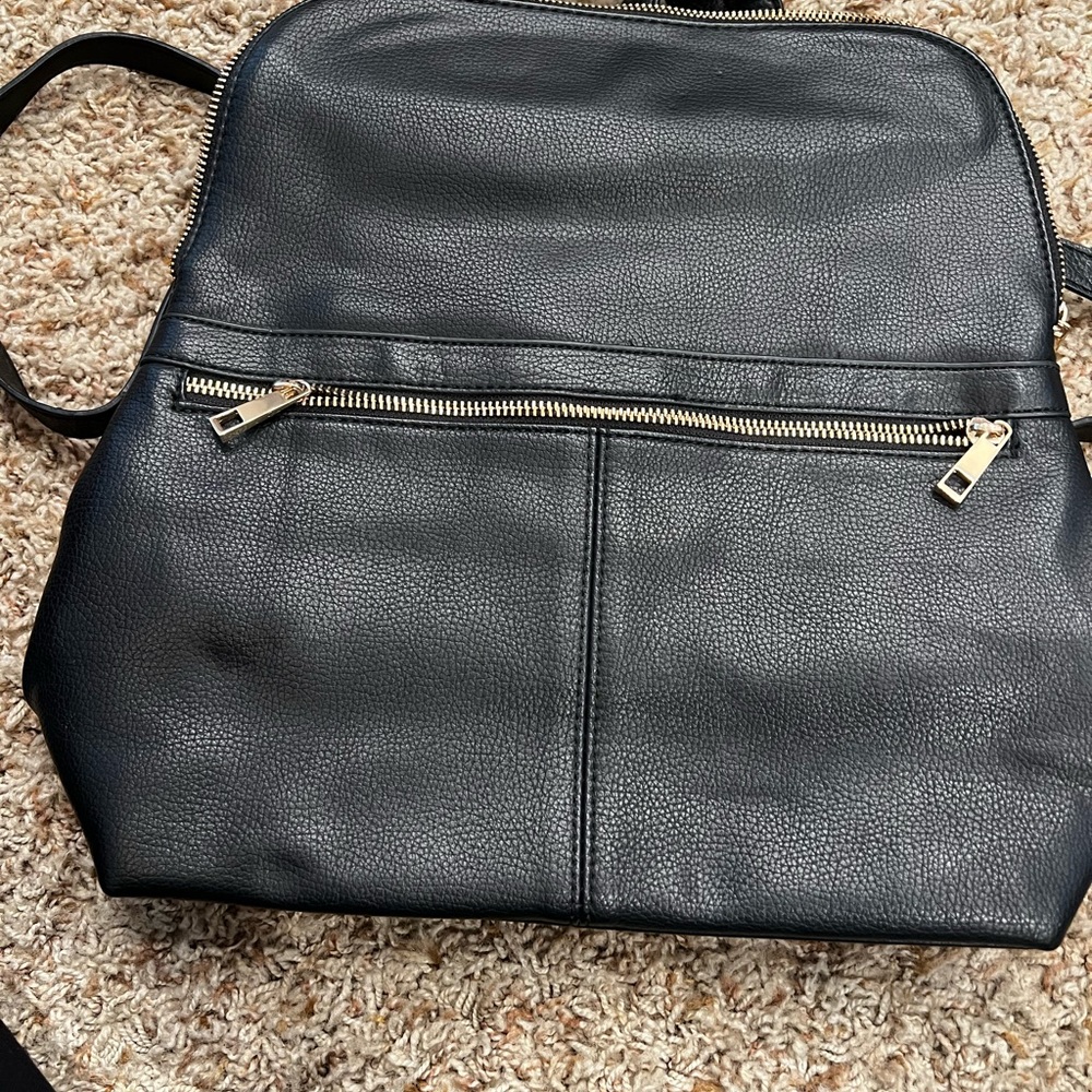 Black faux leather backpack